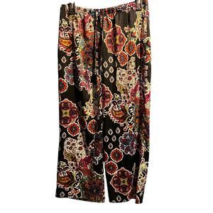 Natori size small print lounge pants silky boho comfy Pajamas elastic waist tie